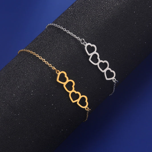 Hollow Heart Pendant Stainless Steel Bracelet