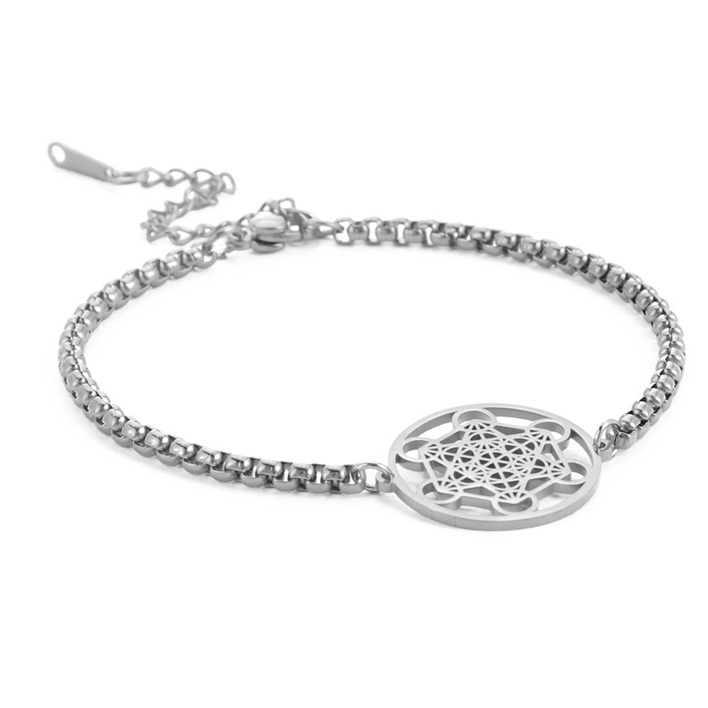 Bracelet avec pendentif en forme de six cercles creux et anneau creux Angel Seal pour homme et femme, chaîne en acier inoxydable