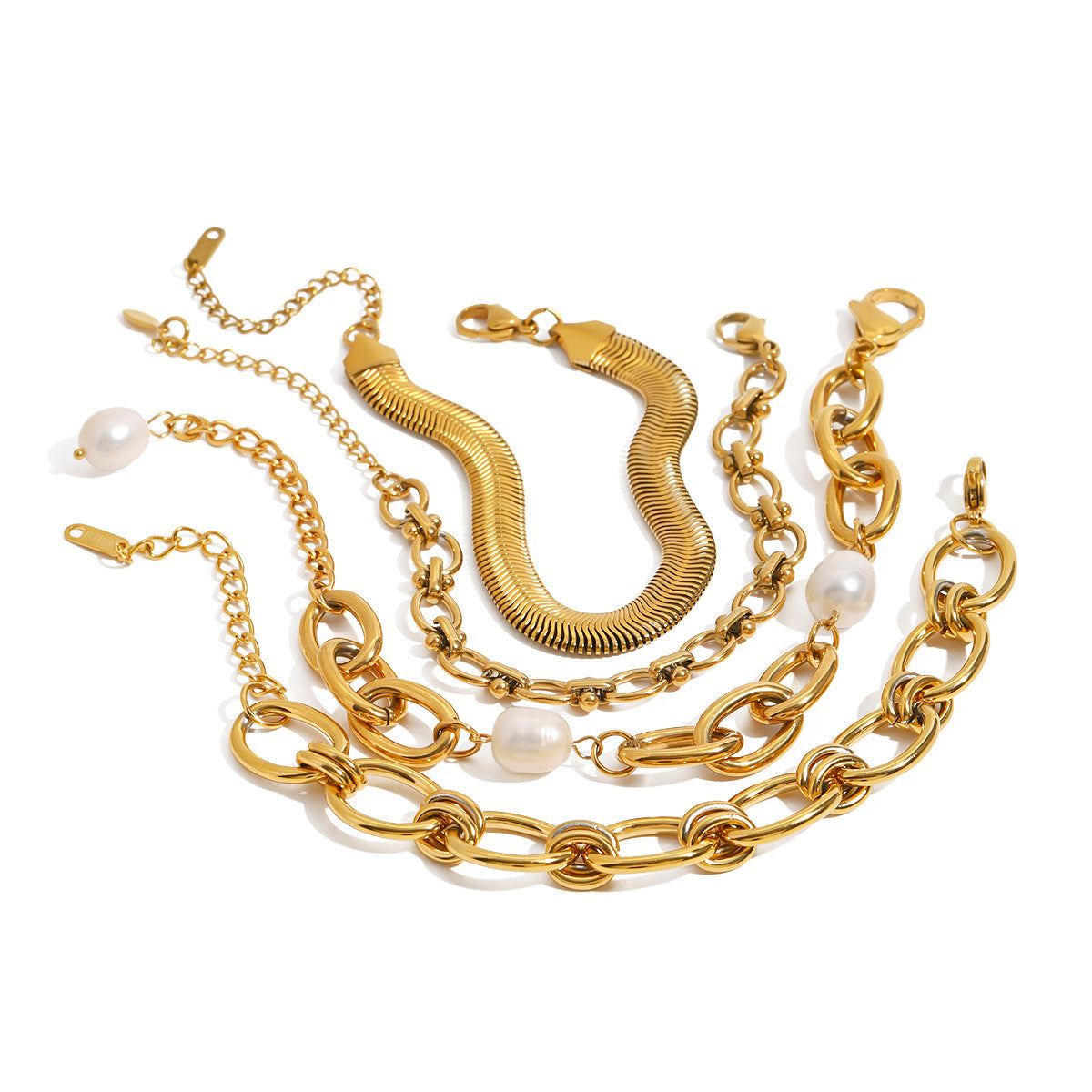 Women's Stainless Steel Gold Pearl Bracelet