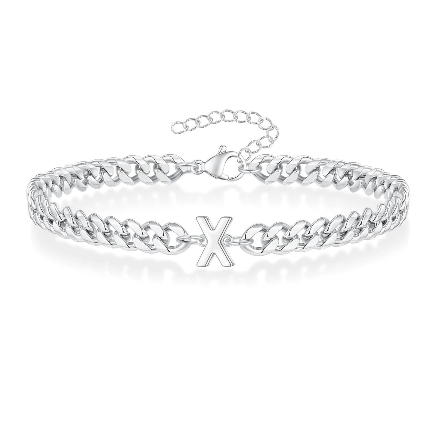 Bracelet cubain Magic Chain 26 initiales pour homme en acier inoxydable résistant à la lumière