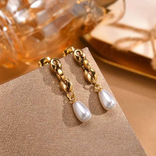 Boucles d'oreilles en or avec chaîne à lèvres en acier inoxydable