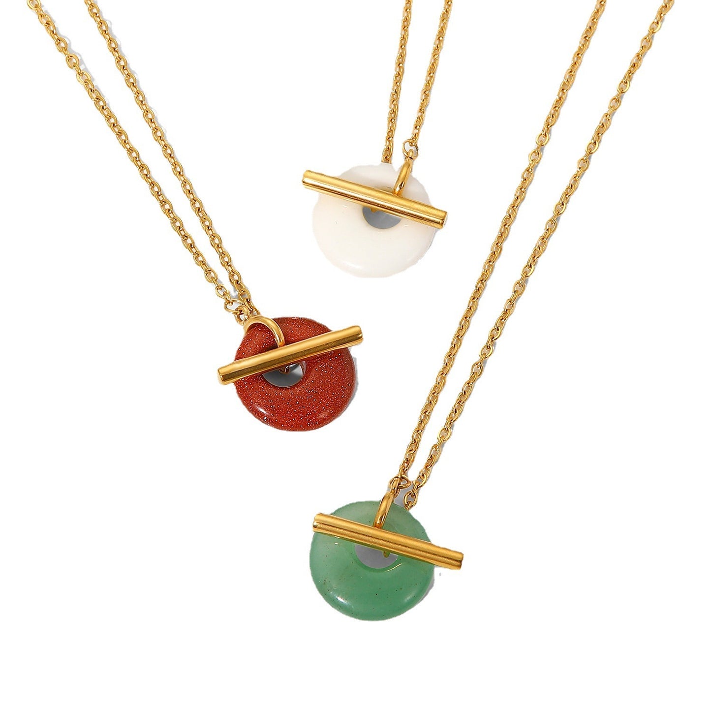 Collier tendance en acier inoxydable et or 18 carats avec pendentif en pierre naturelle et chaîne à billes pour femme