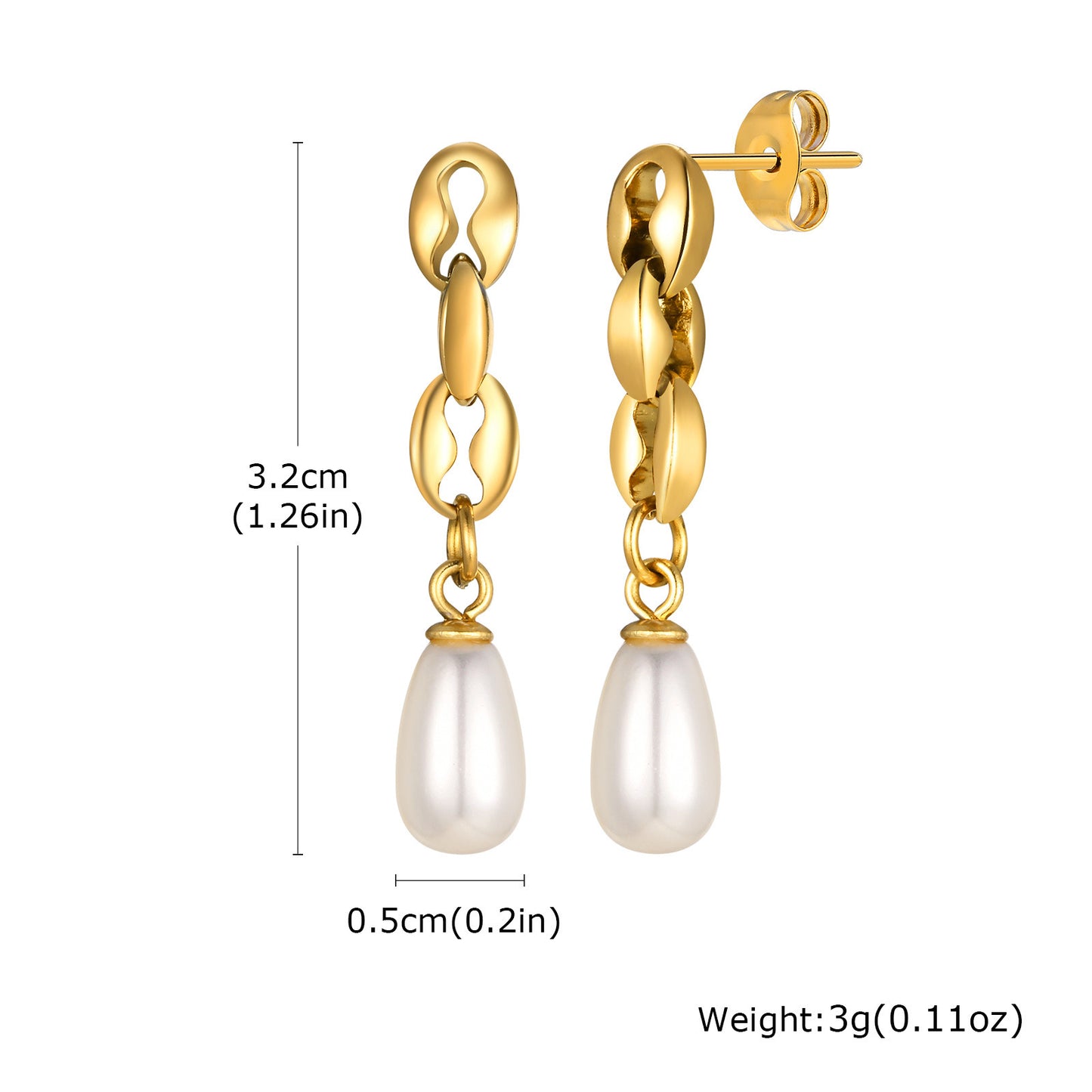 Boucles d'oreilles en or avec chaîne à lèvres en acier inoxydable