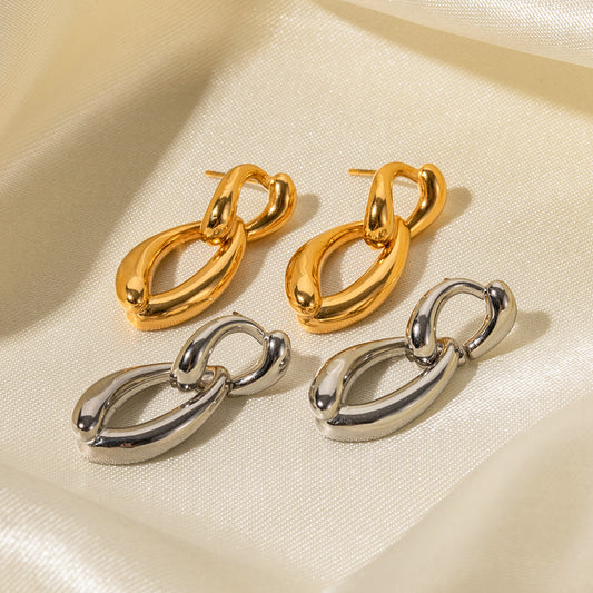 Boucles d'oreilles en acier titane plaqué or Boucles d'oreilles à chaîne irrégulière en acier inoxydable plaqué or 18 carats