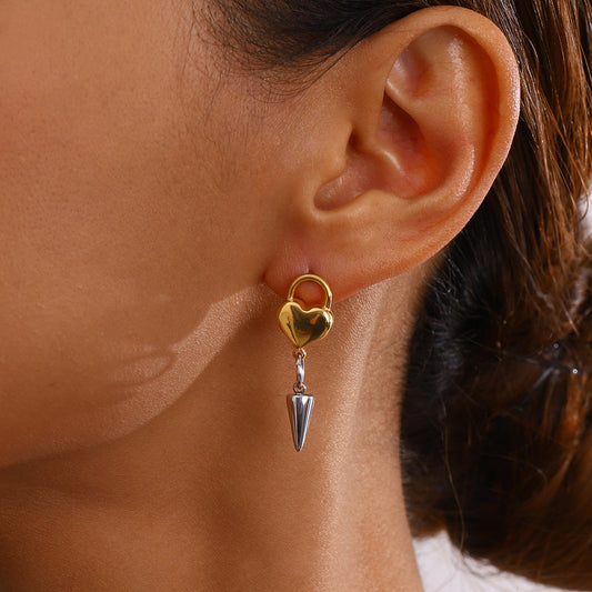 Boucles d'oreilles en acier inoxydable avec chaîne conique en forme de cœur, couleur or et argent assorties