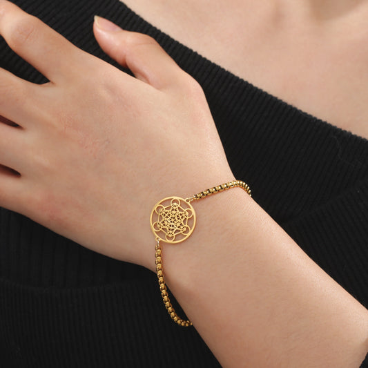 Bracelet avec pendentif en forme de six cercles creux et anneau creux Angel Seal pour homme et femme, chaîne en acier inoxydable