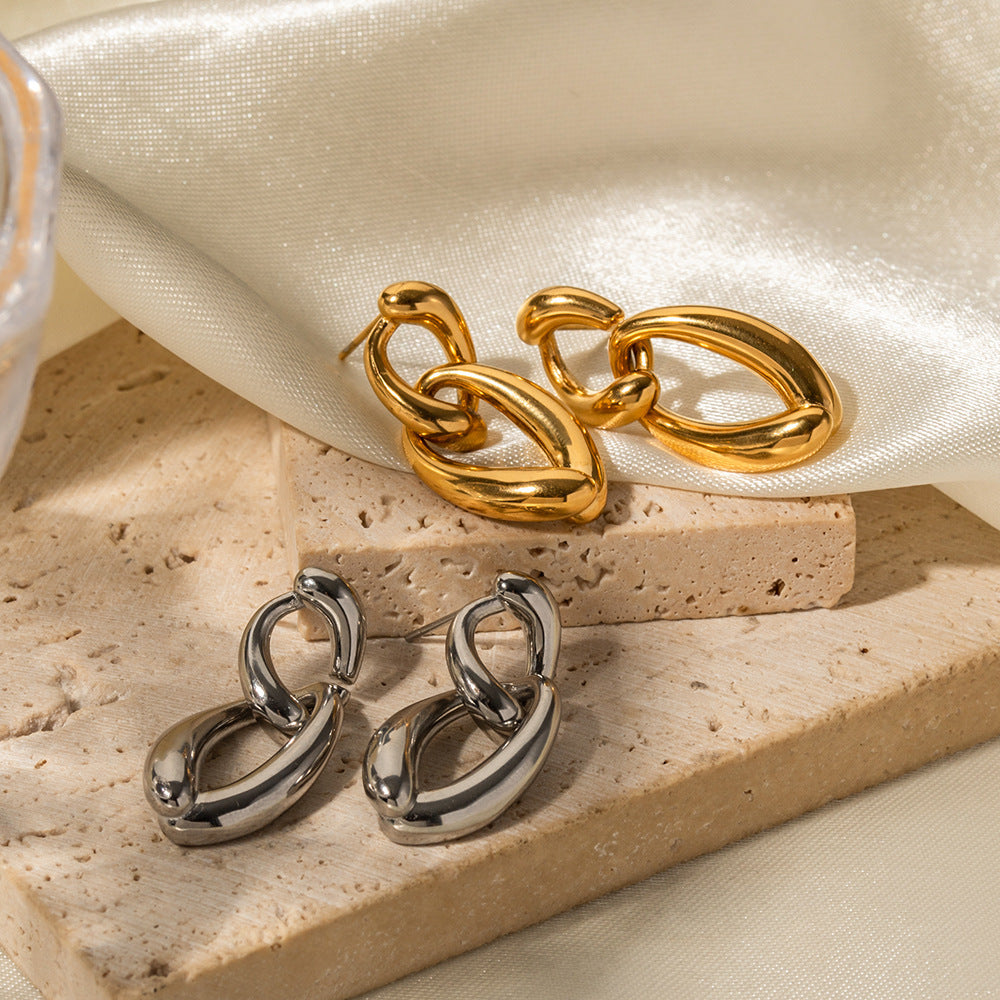 Boucles d'oreilles en acier titane plaqué or Boucles d'oreilles à chaîne irrégulière en acier inoxydable plaqué or 18 carats