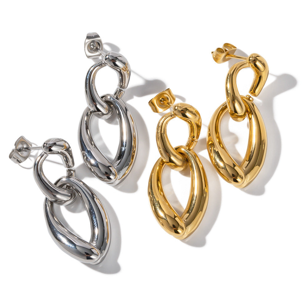 Boucles d'oreilles en acier titane plaqué or Boucles d'oreilles à chaîne irrégulière en acier inoxydable plaqué or 18 carats