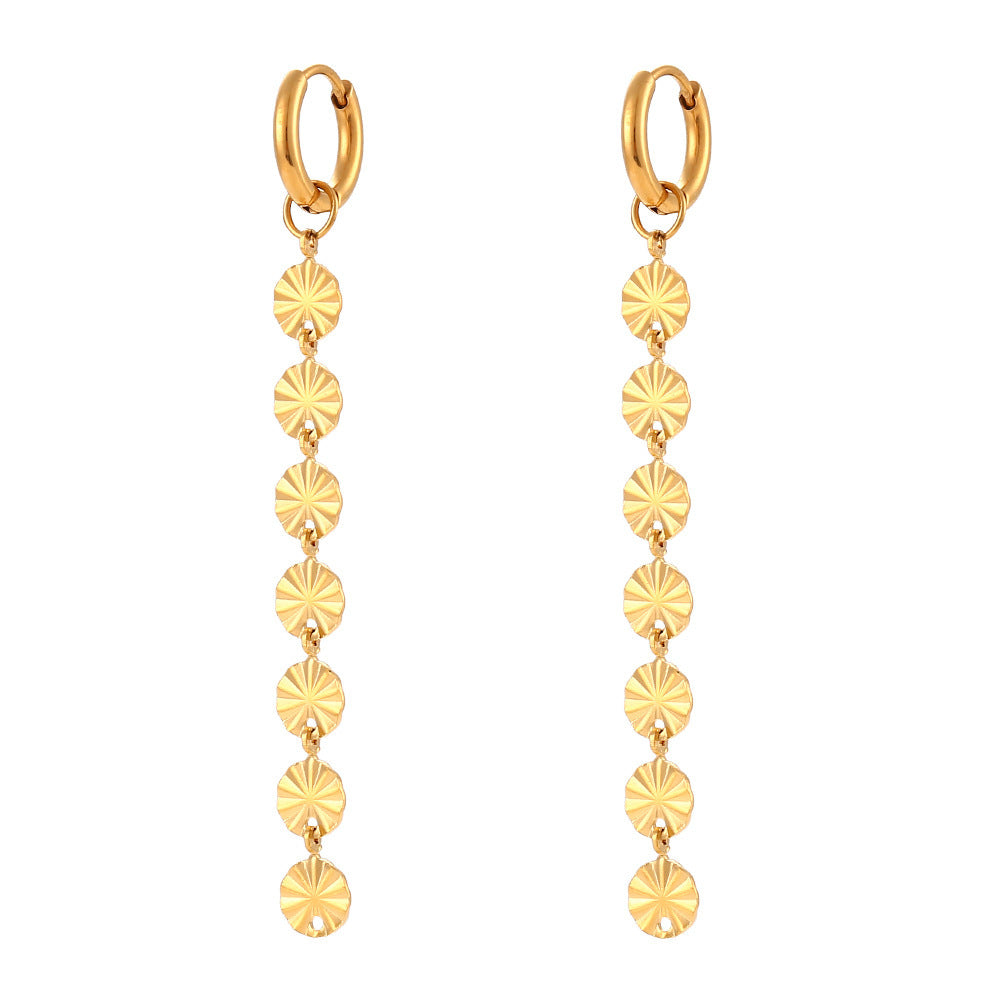 Boucles d'oreilles longues en acier inoxydable plaqué 18 carats avec chaîne en forme de flocon de neige