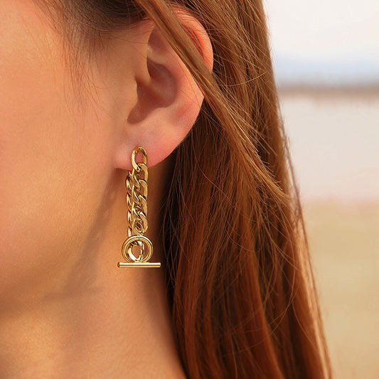 Boucles d'oreilles à chaîne en acier inoxydable avec boucle OT, simples et plaquées or