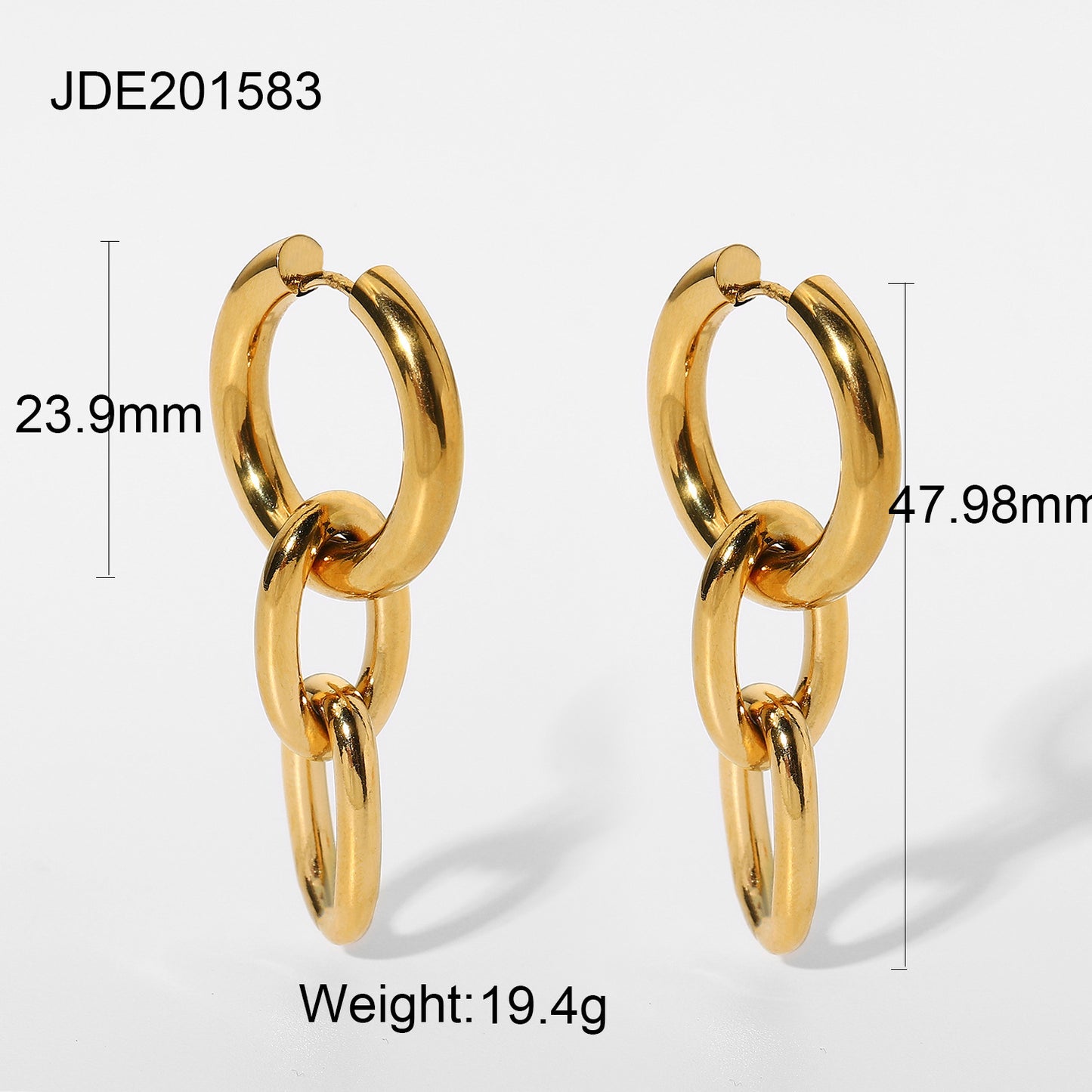 Boucles d'oreilles pendantes en acier inoxydable plaqué avec grande chaîne en or