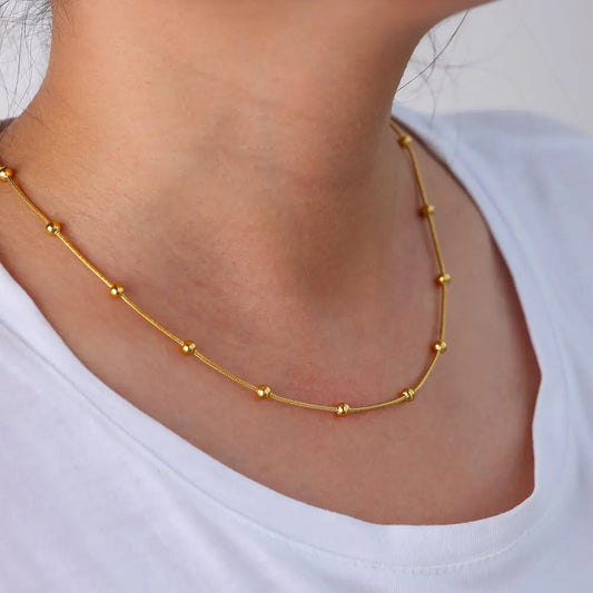 Collier pour femme en acier inoxydable plaqué or 18 carats, chaîne serpent ronde à perles minimaliste, style européen et américain