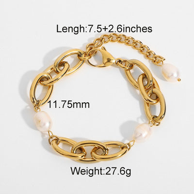 Women's Stainless Steel Gold Pearl Bracelet