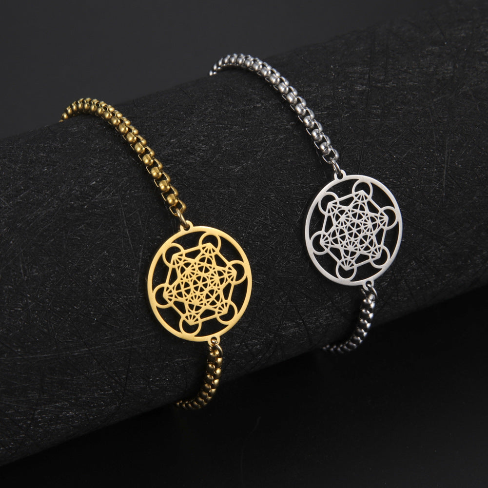 Bracelet avec pendentif en forme de six cercles creux et anneau creux Angel Seal pour homme et femme, chaîne en acier inoxydable