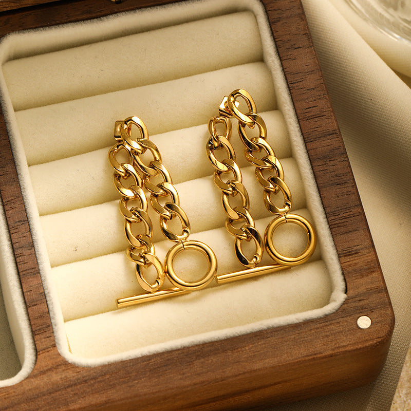Boucles d'oreilles à chaîne en acier inoxydable avec boucle OT, simples et plaquées or