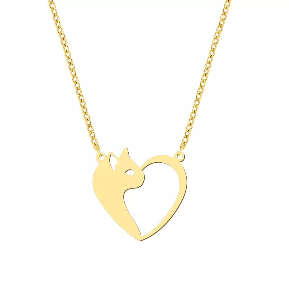 Colliers tendance en acier inoxydable pour femmes, pendentif cœur et chat creux, ras du cou, chaîne de clavicule, breloque, bijoux tendance pour femmes, cadeaux pour filles