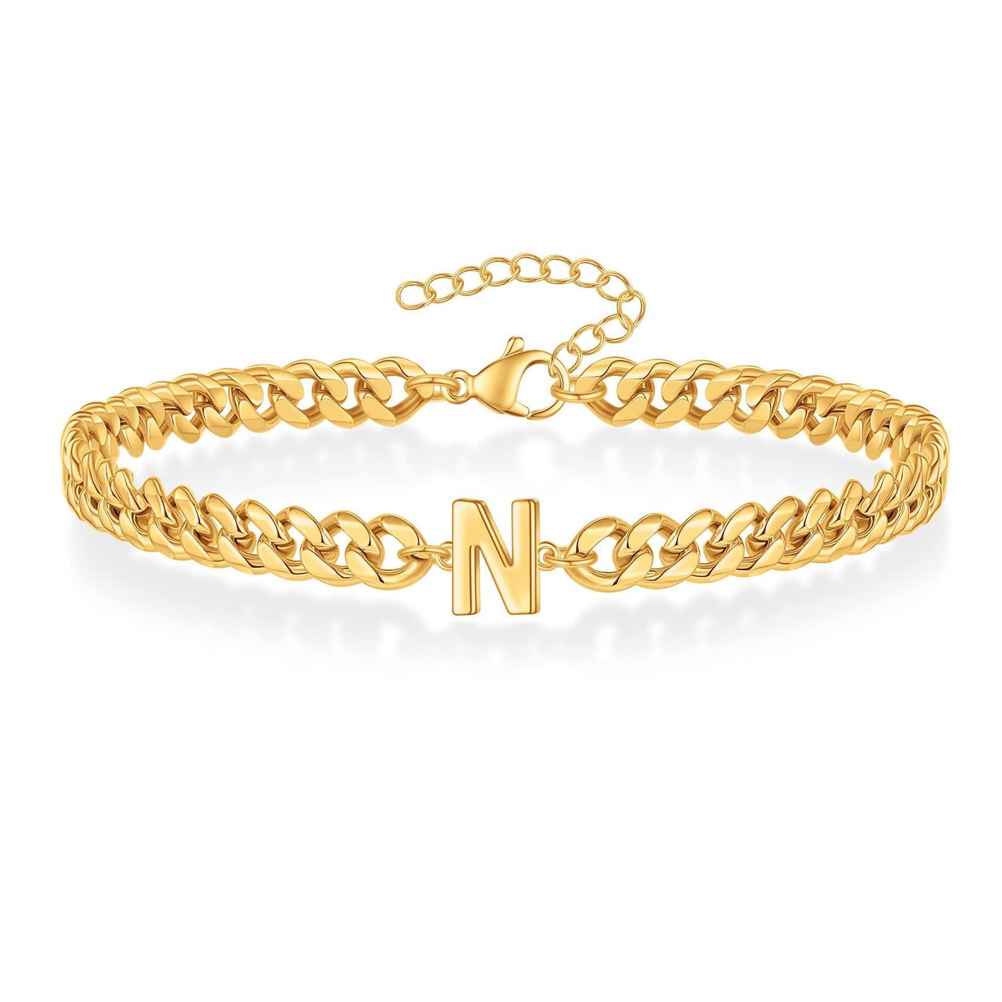Bracelet cubain Magic Chain 26 initiales pour homme en acier inoxydable résistant à la lumière