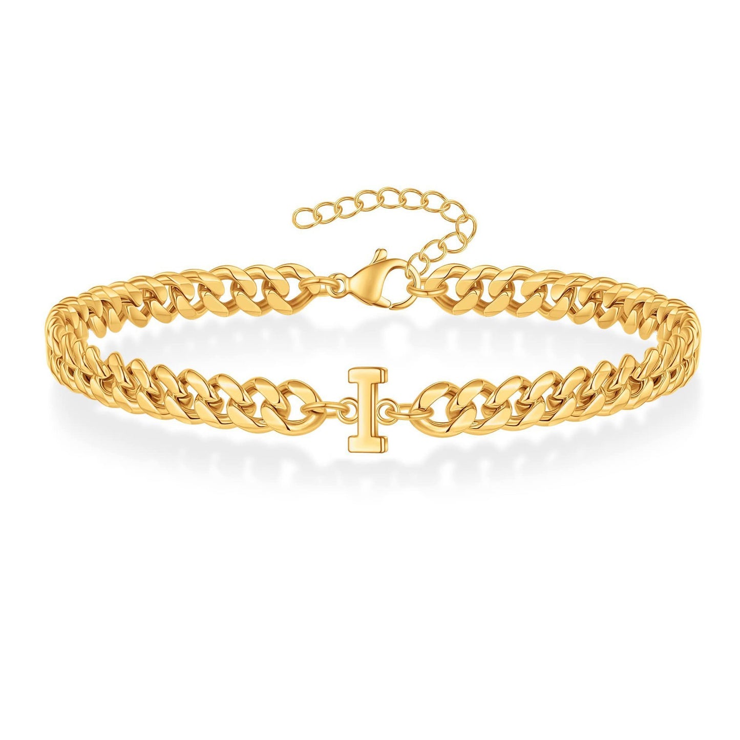 Bracelet cubain Magic Chain 26 initiales pour homme en acier inoxydable résistant à la lumière