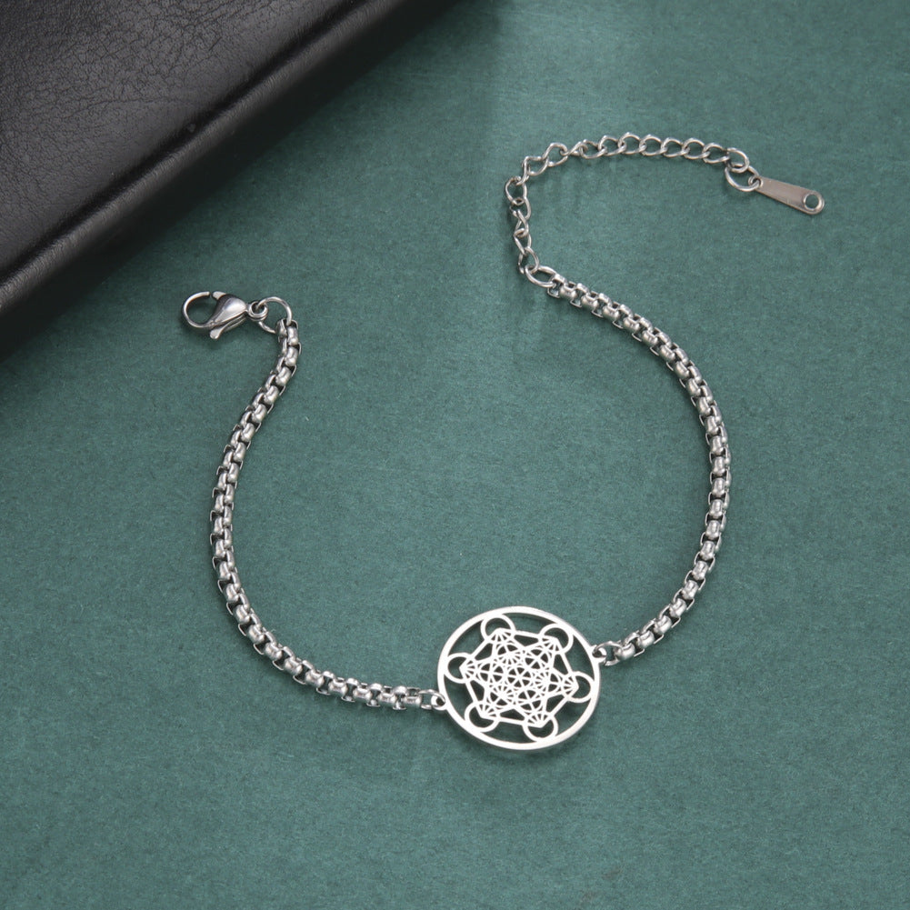 Bracelet avec pendentif en forme de six cercles creux et anneau creux Angel Seal pour homme et femme, chaîne en acier inoxydable