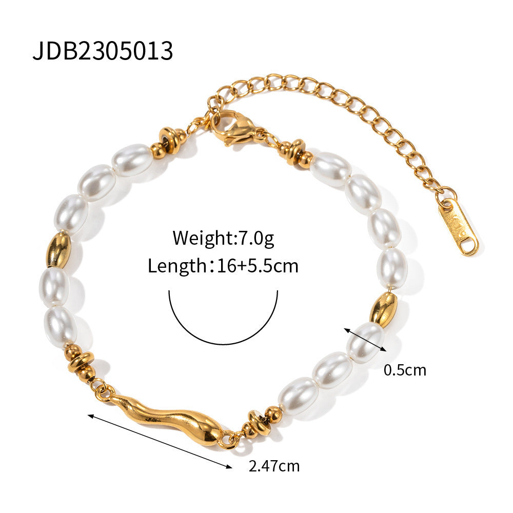 Women's Stainless Steel Gold Pearl Bracelet